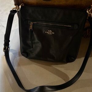 Coach Black Leather Shoulder Bag with Gold Accents